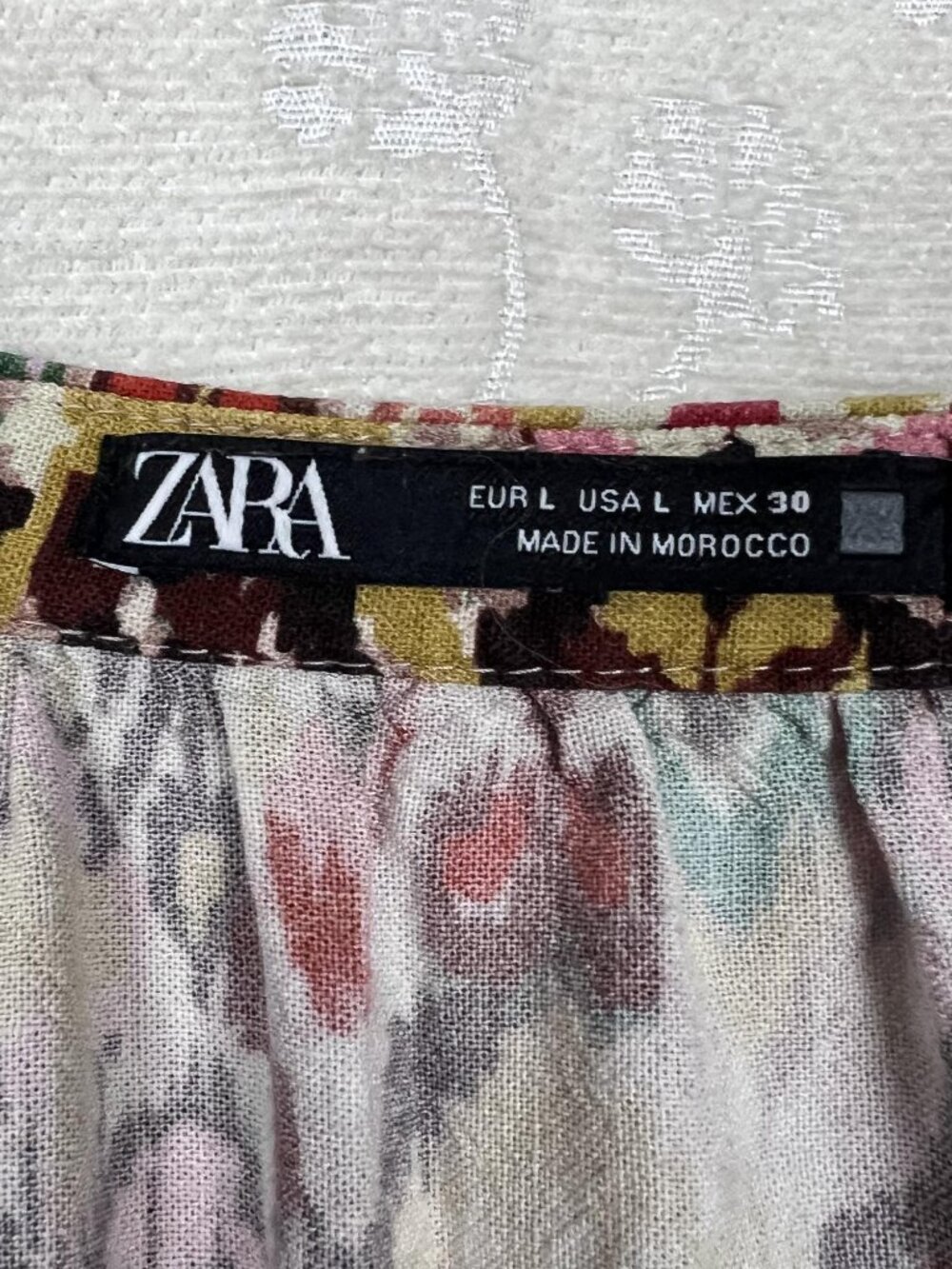 Zara ikat swirl caftan maxi dress side slit flowy boho colorful linen blend L - Picture 8 of 9
